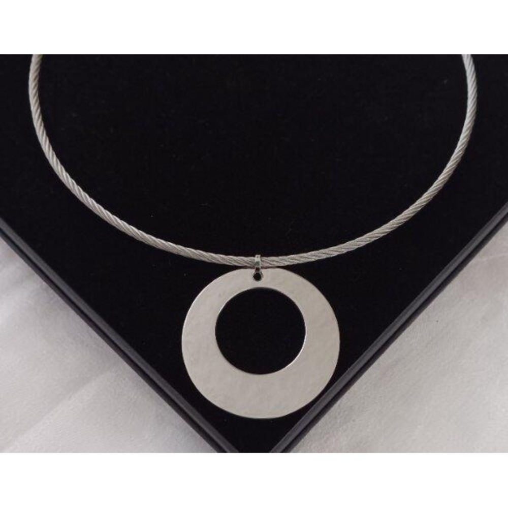 NIB Stainless Steel Choker Necklace 2 Changeable Circle Pendants HSN